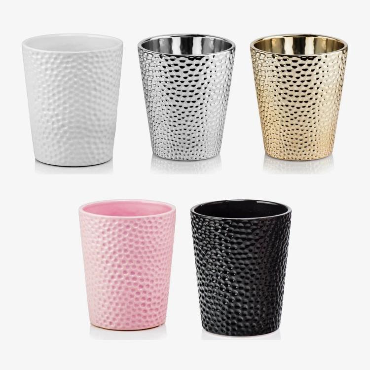 Ceramiczna doniczka młotkowana – kolory biały, srebrny, złoty, różowy i czarny