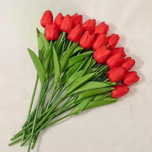 Kwiat sztuczny czerwony tulipan 10szt 