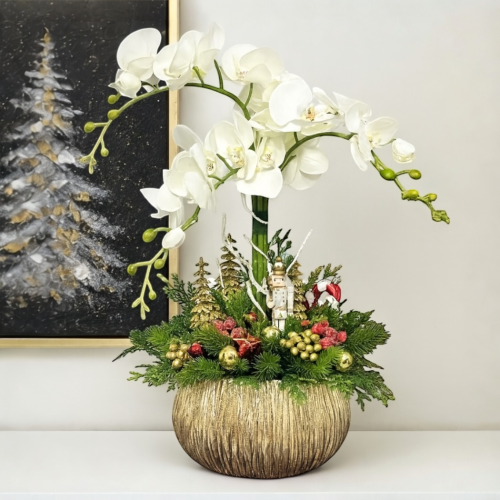 Stroik świąteczny bożonarodzeniowy ze storczykiem