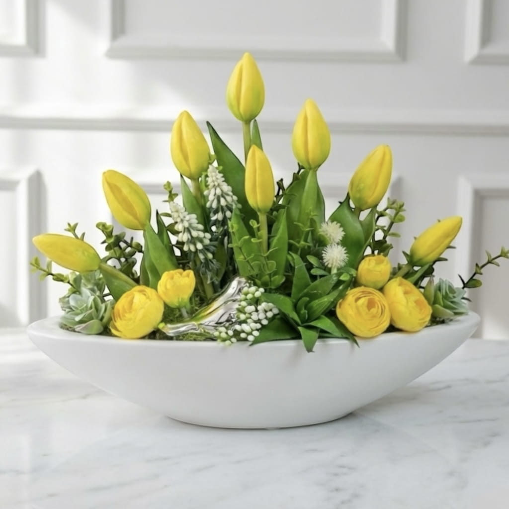 Silikonowe tulipany, stroik wielkanocny