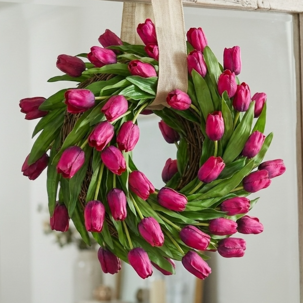 Wianek wiosenny na drzwi, wianek wielkanocny, wianek z tulipanów