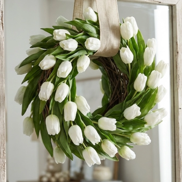 Wianek wiosenny na drzwi, wianek wielkanocny, wianek z tulipanów