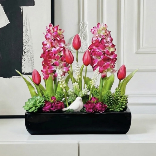 sztuczny hiacynt, silikonowe tulipany, Wiosenna kompozycja,