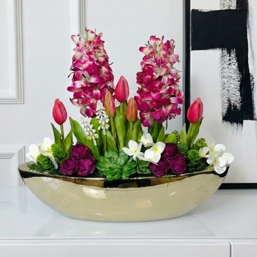 Kompozycja z silikonowych tulipanów i hiacyntów  