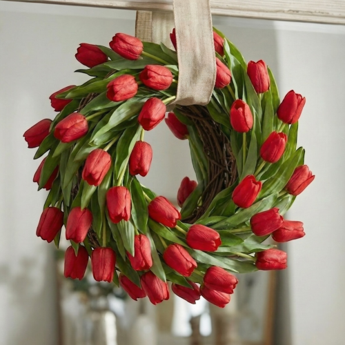 Wianek wiosenny na drzwi, wianek wielkanocny, wianek z tulipanów