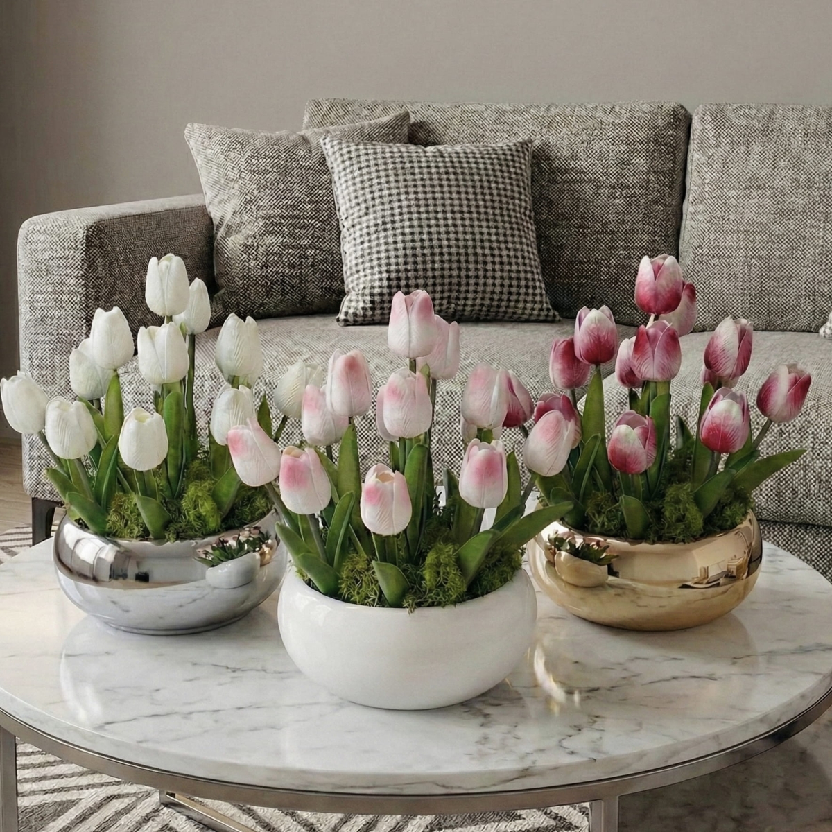 Silikonowe tulipany, stroik wielkanocny na cmentarz,stroik wielkanocny