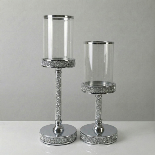 Świeczniki szklane srebrne