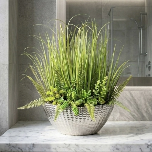 Sztuczna trawa z sukulentami w doniczce   